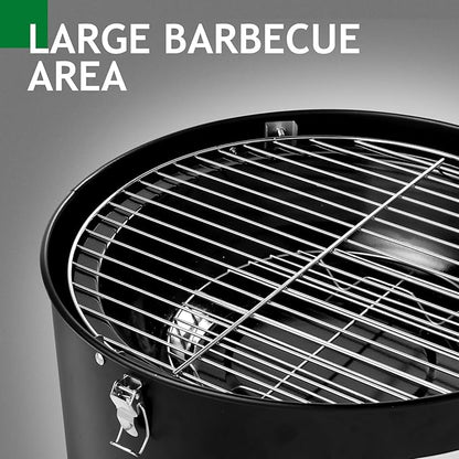 18 Inch Multi-Layer Charcoal BBQ Smoker Grill,Vertical Steel Charcoal Smoker, Heavy Duty Double Layer Round BBQ Grill for Outdoor Cooking, Black