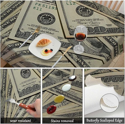 Swono US Dollar Tablecloth Money Hundreds of 100 Dollar Bills Decorative Table Cover for Home, Kitchen, Picnic, Party Banquet and Holiday Tablecloth, 52x70 Inch(4-6 Seats)