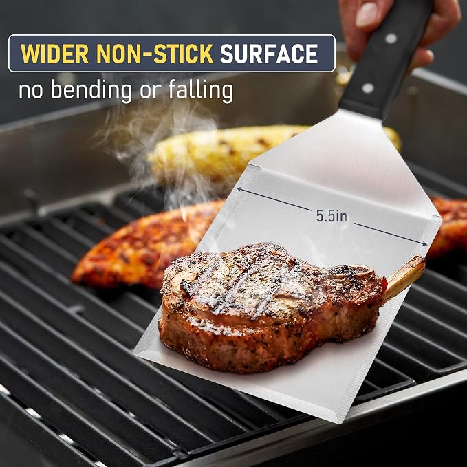 Metal Spatula Set of 2, HaSteeL Stainless Steel Large Griddle Spatulas with ABS Handle, Heavy Duty Hamburger Turner Pancake Flipper Great for Teppanyaki Flat Top BBQ Cooking, Dishwasher Safe & 2 Hooks