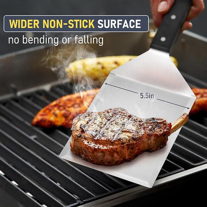 Metal Spatula Set of 2, HaSteeL Stainless Steel Large Griddle Spatulas with ABS Handle, Heavy Duty Hamburger Turner Pancake Flipper Great for Teppanyaki Flat Top BBQ Cooking, Dishwasher Safe & 2 Hooks