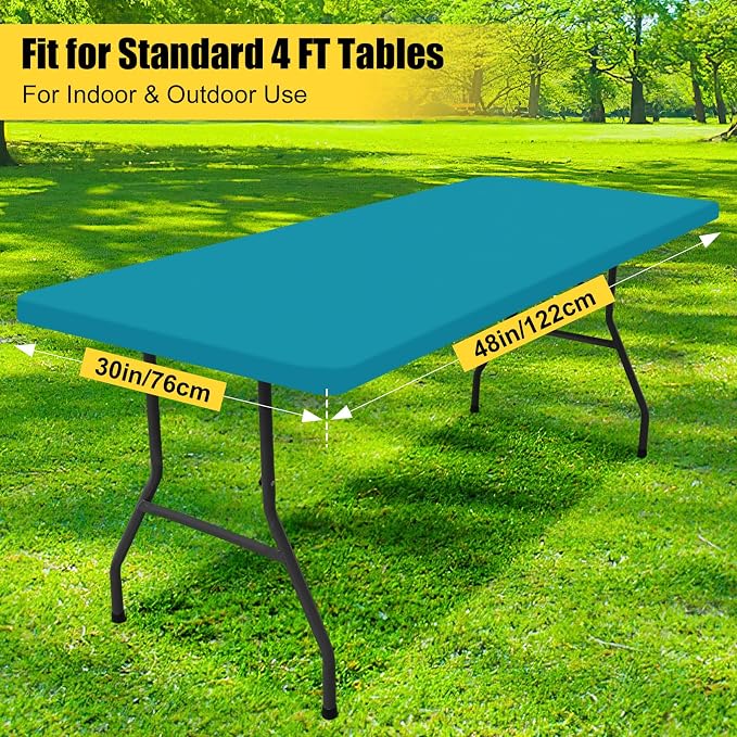 Smiry Rectangle Picnic Table Cloth, Waterproof Elastic Fitted Tablecloths for 4 Foot Tables, Washable Polyester Table Cover for Camping, Indoor and Outdoor (Teal, 30"x48")