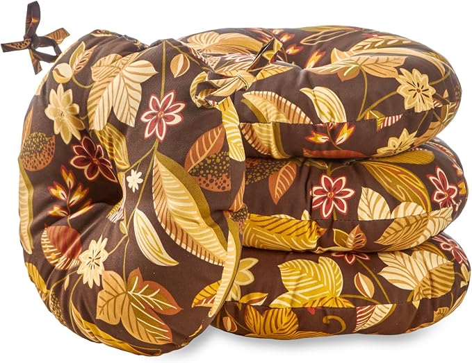 Greendale Home Fashions 15-inch Outdoor Round Bistro Seat Cushion, 4 Count (Pack of 1), Russet Floral