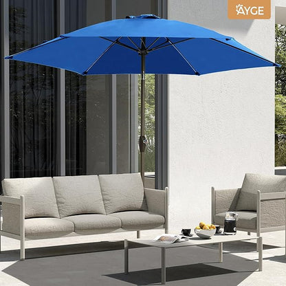 Ayge 7.5FT Large Outdoor Patio Umbrella Market Table Umbrella-UV Resistant, Easy Push Button Tilt and Crank, 6 Sturdy Fiberglass Ribs Heavy-Duty Pool Umbrella for Deck, Backyard,Garden, Yard,Blue