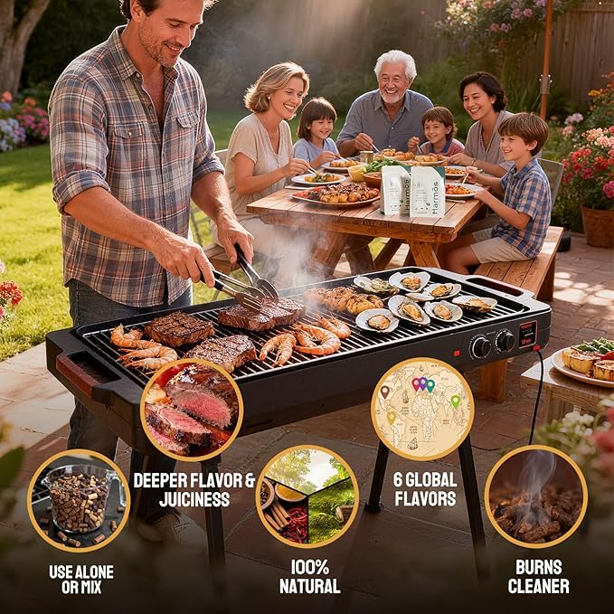 Harmos 4-Wood Pellets Variety Pack, 6 Flavors - All-Natural BBQ Pellets for Woodfire Grill & Outdoor Cooking, Resealable Bags, 6 Packs
