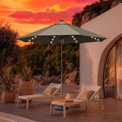 EliteShade USA 10-Year-Non-Fading 10ft Market Patio Umbrella, Commercial Grade Table Sun Umbrella with 80 Solar LED Lights, Crank Open, Windproof & UPF 50+ UV Protection for Garden, Deck, Pool, Backyard, No Tilt, Taupe
