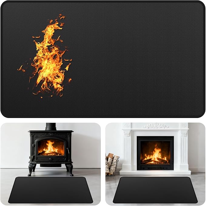 Fireplace Mat Fireproof, 48 x 30 Inch Hearth Rugs for Fireplaces Fire Resistant, Indoor Fire Pit Wood Stove Pads, Outdoor Under Grill Mats, Protect Floors and Decks from Sparks Embers