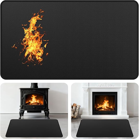 Fireplace Mat Fireproof, 39 x 25 Inch Hearth Rugs for Fireplaces Fire Resistant, Indoor Fire Pit Wood Stove Pads, Outdoor Under Grill Mats, Protect Floors and Decks from Sparks Embers