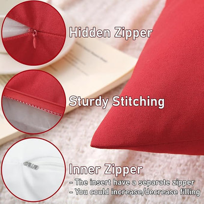 Outdoor Throw Pillows with Inserts, Waterproof Pillows for Outdoor Seating, Square Decorative Garden Cushion for Patio Furniture, Bed, Couch, Sofa (Red, 12" x 20" (Pack of 2))