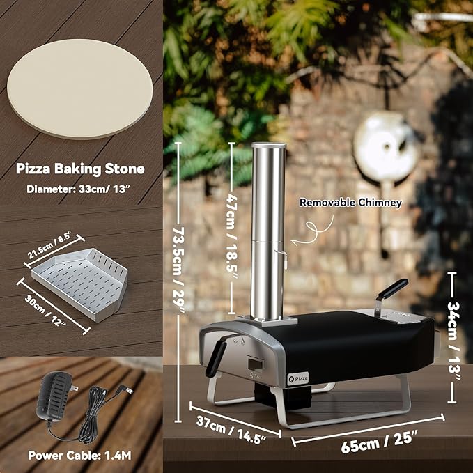 Wood Fire Pizza Oven with Rotatable Stone, Portable Wood/Charcoal Pizza Oven with Chimney and Door, Outdoor Pizza Stove for Backyard, Camping, Picnicking, RV, Tailgating, PS108