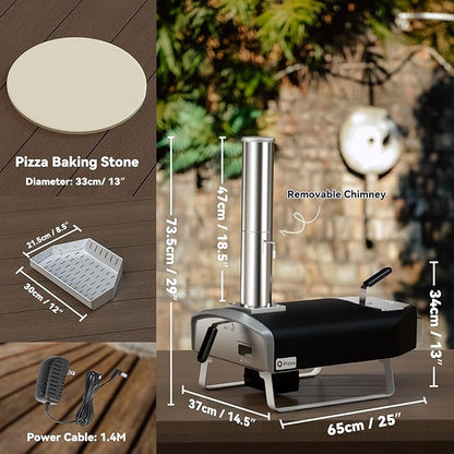 Wood Fire Pizza Oven with Rotatable Stone, Portable Wood/Charcoal Pizza Oven with Chimney and Door, Outdoor Pizza Stove for Backyard, Camping, Picnicking, RV, Tailgating, PS108