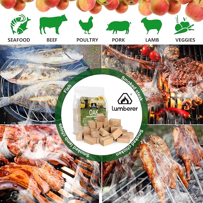 Lumberer Cherry Wood Smoking Chunks – 100% Natural Hardwood – Subtly Sweet Smoke for Poultry & Pork – Long Burn Time, Clean & Chemical-Free – 4LBS
