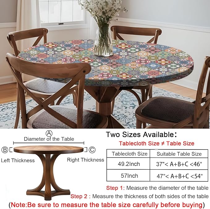 opstellen Fitted Vintage Round Tablecloth for 36-44" Tables Earthy Stain Resistant Vinyl Mantel Para Mesa Redonda Apartment Kitchen Organizers Camping Picnic List Women Men Cool Practical Gift Ideas