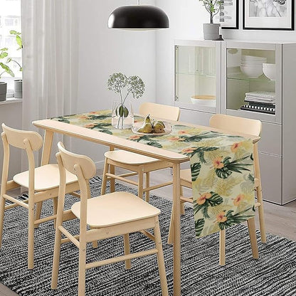Tropical Leaves Table Runner Retro Boho Palms Tree Flower Hawaii Jungle Botanical Spring Summer Seasonal Dinner Runner for Farmhouse Home Kitchen Dining Holiday Party Decor 13x70in