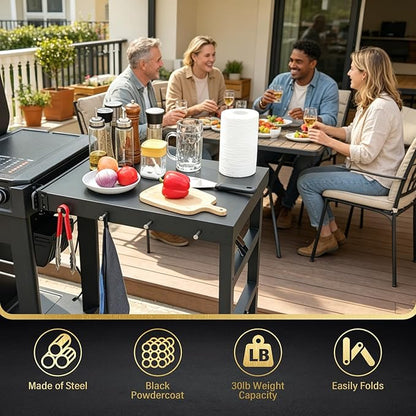 Uniflasy Folding Grill Side Shelf for Traeger Woodridge Pro/Elite/Plus Foldable Shelf for Traeger Inwood/Inwood XL Pellet Grill Accessories Large BBQ PrepTable with Hooks Outdoor Cooking Workspace