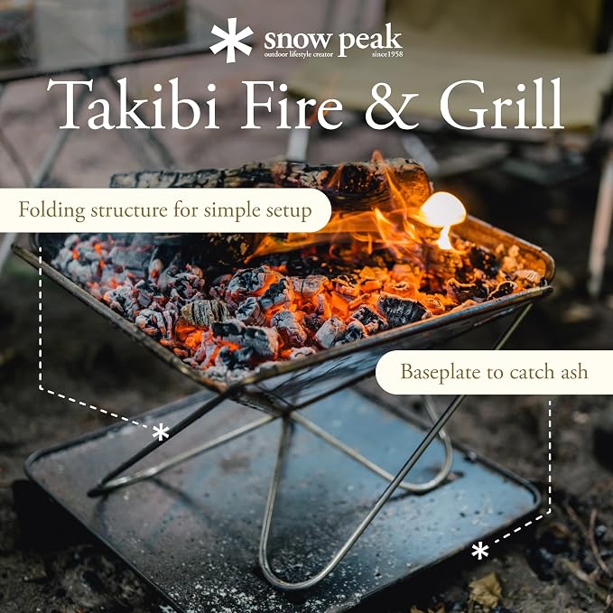 Snow Peak Takibi Fire and Grill, ST-032SETS, Made in Japan, Stainless Steel, Lifetime Product Guarantee