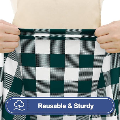 Smiry Picnic Table Cover with Bench Covers, Waterproof Elastic Fitted Tablecloths for 5 Foot Rectangle Tables, Washable Buffalo Plaid Tablecloth for Camping, Outdoor (Emerald Green & White, 30"x60")