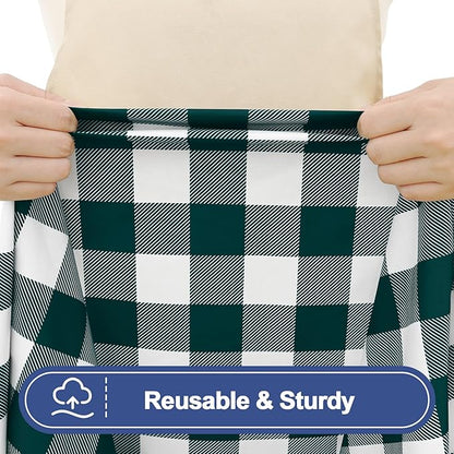 Smiry Picnic Table Cloth 2 Pack, Waterproof Elastic Fitted Tablecloths for 6FT Rectangle Tables, Washable Polyester Buffalo Plaid Tablecloth for Camping & Outdoor (Emerald Green & White, 30" x 72")