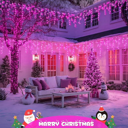 JMEXSUSS 400 LED Pink Christmas Icicle Lights | Connectable Pink Christmas Lights Indoor Outdoor with Remote, Icicle String Light for Room Fireplace Garden Eave Decorations