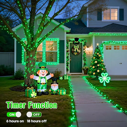 4 Pack St Patricks Day Lights Battery Operated, 50 LEDs 16.5ft Green String Lights Outdoor Waterproof, Green Wire Battery Powered Twinkle Lights for Tree Wreath Christmas St Patricks Day Decorations