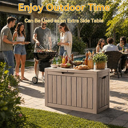 50 Gallon Deck Box for Outdoor and Indoor Use, Outdoor Storage Box for Picnic Supplies, Gardening Tools Waterproof, Lockable and Easy to Install Grey