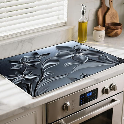 Heat-Resistant Glass Stove Top Cover with Anti-Slip Rubber Coating – Electric Stove Protector, Scratch-Resistant, Counter Space Decor Mat (Flower, 28.5"L x 20.5"W)