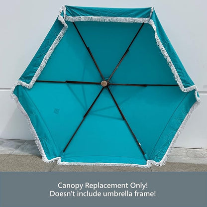 FORMOSA 9ft 6 Rib Market Premium Patio Umbrella Replacement Canopy - 300D UV Protective and Water Resistant Patio Canopy - Umbrella Replacement Cover (CANOPY ONLY) (Turquoise Fringe Olefin)