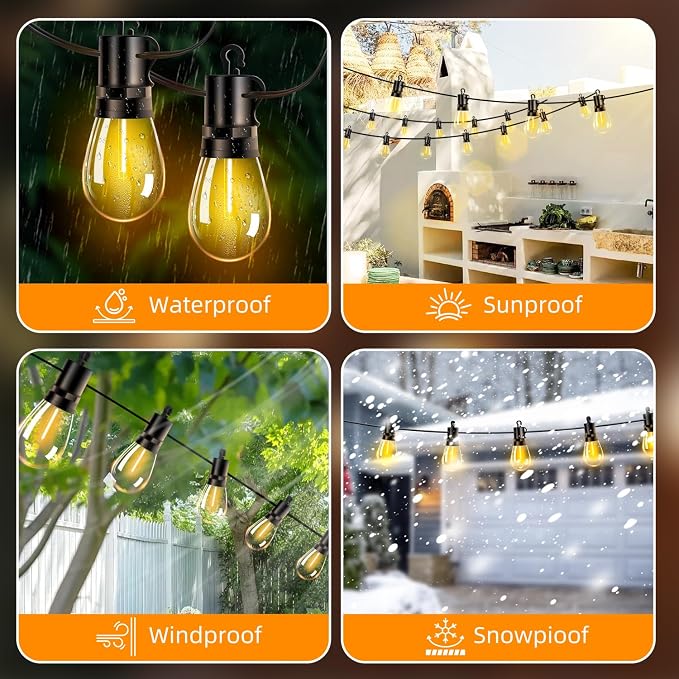 Outdoor Patio String Lights 150ft: S14 LED Shatterproof Bulbs 3 Modes Button Control - Waterproof Connectable Hanging Lights - Garden Backyard Yard Gazebo Porch Party Decorative