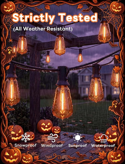 25FT Halloween Orange ST38 LED Outdoor String Lights with 25 Orange Edison Bulbs, Connectable Waterproof Hanging Patio Lights for Halloween, Thanksgiving, Backyard, Porch, Party Decor