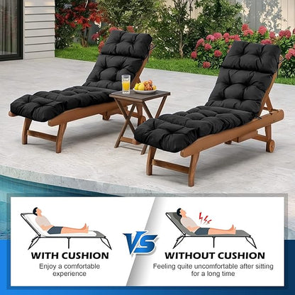 Chaise Lounge Cushions Outdoor, Waterproof & Fade Resistant Patio Lounge Chair Cushions for Outdoor Furniture, Chaise Cushion with Ties for Patio, Pool, Lawn and Beach, 75.1x22.8x4.7 Inch, Black