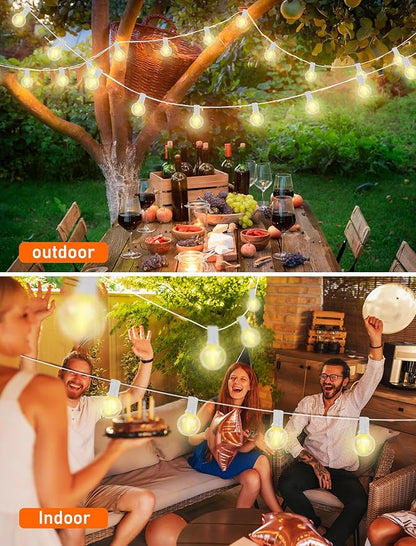 25Ft LED String Lights Outdoor, G40 Globe Patio Lights with 27 Shatterproof LED Bulbs, Waterproof Dimmable Hanging Light for Patio Wedding Bistro Party Yard Decor, E12 Socket Base, White Wire