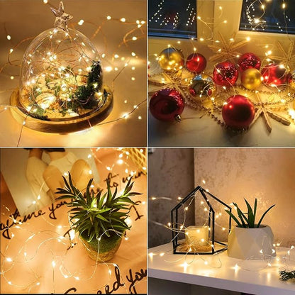 4 Pack Battery Fairy Lights 16.4 Ft 50 LED Christmas Timer Fairy Light | Waterproof Silver Wire Battery Twinkle Lights with Auto Timer 8 Modes for Xmas Wreath Decor, Warm White