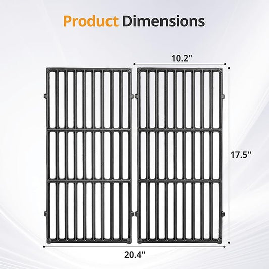 7637 Cast Iron Grill Grates, Compatible with Weber Spirit 200 (2013–2017 Front Control) & Spirit II 200 Series GS4 (2018+), Fits E-210, S-210, E-220, 17.5" x 10.2", 2-Pack