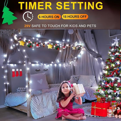 KNONEW Christmas String Lights Indoor Plug in,60FT 180LED Outdoor Waterproof Fairy Lights,8 Lighting Modes,Timer Memory Function for Bedroom Patio Balcony Party (Cool White)
