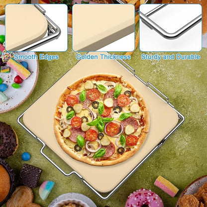 Outspark Pizza Stone with Rack for Ninja Woodfire OO101 8 in 1 Outdoor Pizza Oven, Baking Stone Set for Oven and Grill Cooking, Pizza Oven Accessories for Ninja OO100 Series