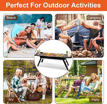 Foldable Charcoal BBQ Grill, Portable Grill Charcoal with Side Table, Stainless Steel BBQ Grill, Easy Setup Tabletop Barbecue Grill for Camping Picnic Outdoor Party Backyard Travel (Extended)