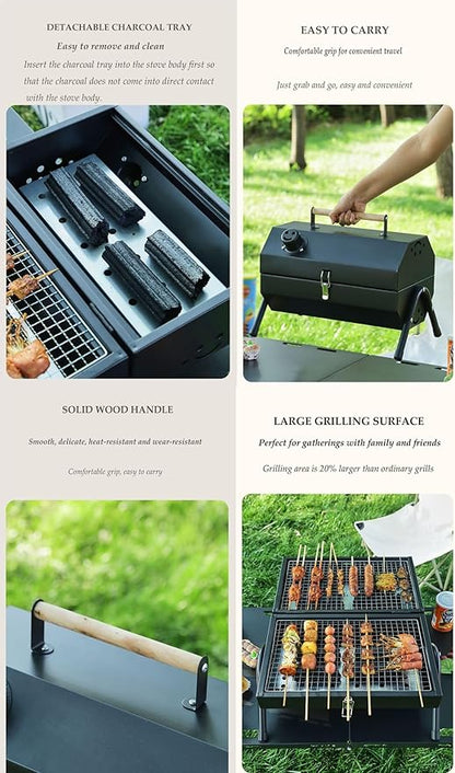 Portable Charcoal Barbecue Grill, Mini BBQ Multifunctional Charcoal,Small Tabletop Barbecue Grill for Indoor Outdoor Cooking Home Party Picnic Camping(Green)