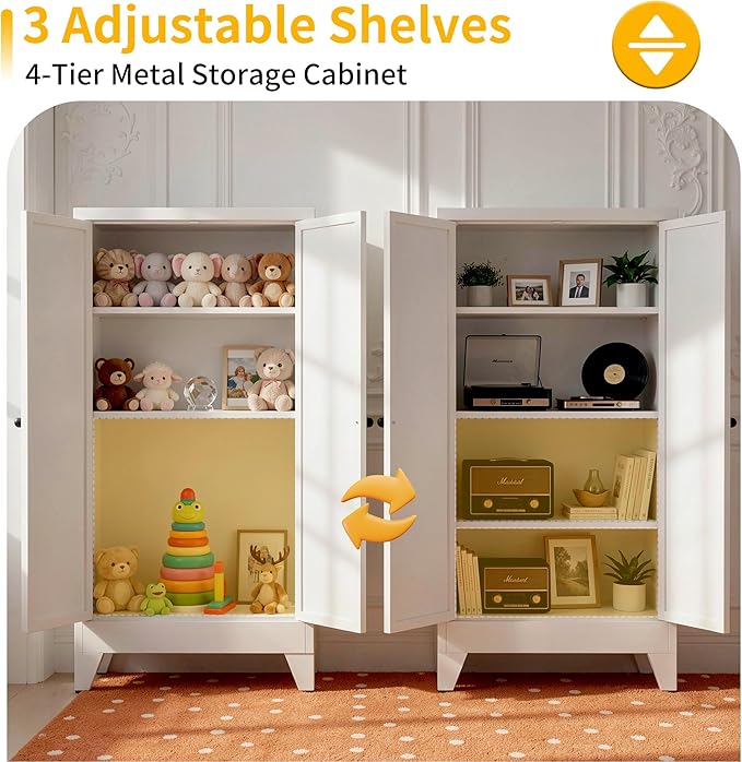 Metal Pantry Cabinet, Kitchen Pantry Storage Cabinets with 2 Doors and 3 Adjustable Shelves, White Kitchen Pantry Cabinet for Dining Room, Living Room, Assemble Required (White)