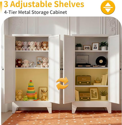 Metal Pantry Cabinet, Kitchen Pantry Storage Cabinets with 2 Doors and 3 Adjustable Shelves, White Kitchen Pantry Cabinet for Dining Room, Living Room, Assemble Required (White)