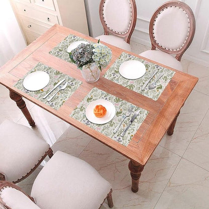 Vintage Wildflowers Placemats Set of 4 Herbs Plants Dining Table Mat | Washable Cute Botanic Spring Summer Sage Green Place Mats for Kitchen Dinner Parties Decor12"x18"