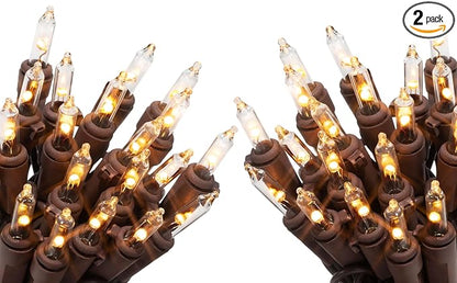 612 Vermont 20 LED Clear Christmas String Lights, Brown Wire Cord (2-Pack) | Flicker-Free LED Technology, Warm-White, UL Approved for Indoor Outdoor Use, 4.75 Feet Lighted Length, 6.1 Feet Total Length