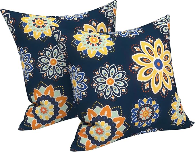 LVTXIII 2 Pack Outdoor Pillow Covers ONLY 18x18 Inch, Water-Repellent Square Decorative Cushion Covers for Patio Furniture, Garden, Sofa, Bloom Cobalt