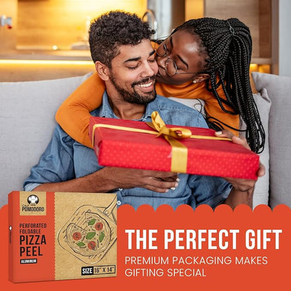 Chef Pomodoro Aluminum Perforated Pizza Peel 16 Inch with Foldable Handle | Perforated Pizza Peel 16 inch, Pizza Steel Perforated Design Prevents Sticking, Foldable Stainless Steel Pizza Peel Handle
