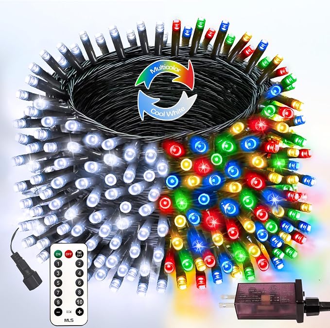 75.8FT Connectable Color Changing Christmas Light with Remote Timer 200 LED | Cool White & Multicolor Fairy Xmas String Lights with 11 Lighting Modes & Memory Function Waterproof for Christmas Tree Decor