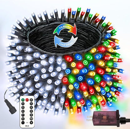 75.8FT Connectable Color Changing Christmas Light with Remote Timer 200 LED | Cool White & Multicolor Fairy Xmas String Lights with 11 Lighting Modes & Memory Function Waterproof for Christmas Tree Decor