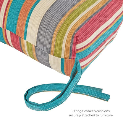 Modern Outdoor Chaise Lounge Cushion with Ties – Durable Polyester Fabric, Channel-Filled Polyfiber Insert, Removable Zippered Cover, Sunset Stripe