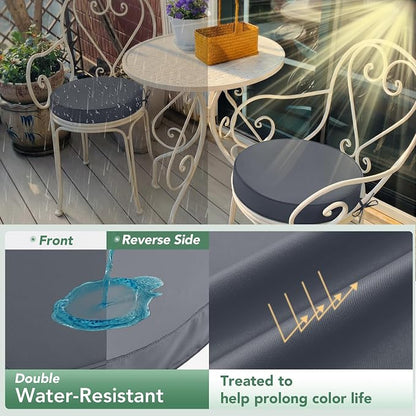 Summsun Outdoor Bistro Chair Cushions Set of 4, 15" D x 3" H Round Chair Cushions Waterproof and Fade Resistant Chair Cushion Pads with Non-Slip Ties and Removable Covers for Garden, Dark Grey