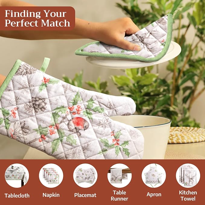 Maison d' Hermine Pot Holders 100% Cotton Potholders (8" x 8", Pack of 2) | Heat Resistant Hot Pads with Loop BBQ Cooking Baking Hotel Kitchen Handling Hot Pans Thanksgiving Christmas - Christmas Dew