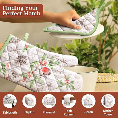 Maison d' Hermine Pot Holders 100% Cotton Potholders (8" x 8", Pack of 2) | Heat Resistant Hot Pads with Loop BBQ Cooking Baking Hotel Kitchen Handling Hot Pans Thanksgiving Christmas - Christmas Dew
