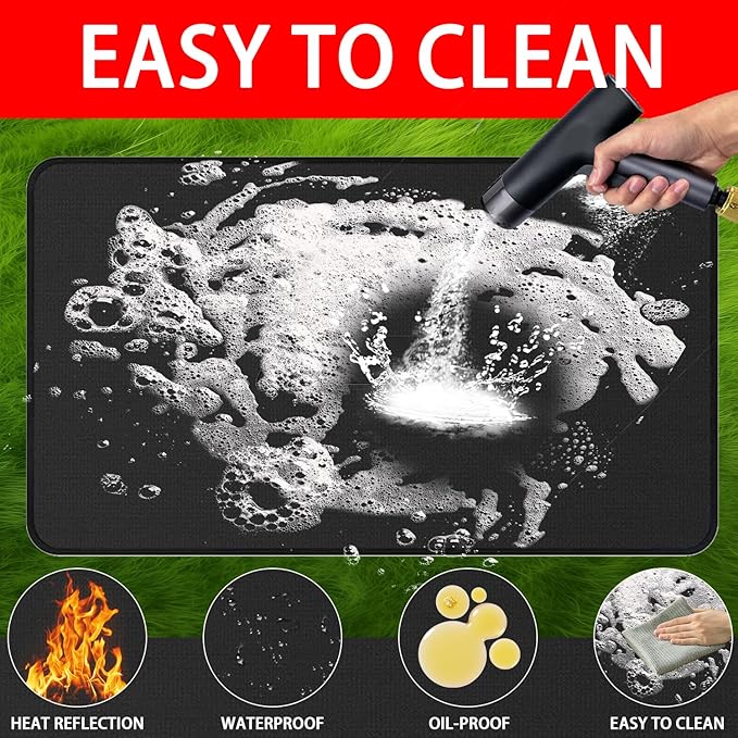 Large 60 x 40 Inch BBQ Under Grill Mat for Outdoor, Indoor Fireplace Mat Fire Pit Mat, Double-Sided Fireproof Grill Pad, Waterproof Under Pet Cage Mat