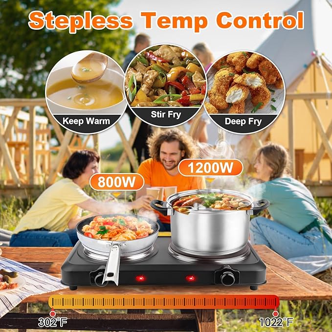 Electric Charcoal Burner Stove, 500W Single Coil Hot Plate Starter with Grill Tongs, 5-Level Temp, Smart Heat Control & Stainless Steel Fast Heating for Cooking top Countertop (5380Black)